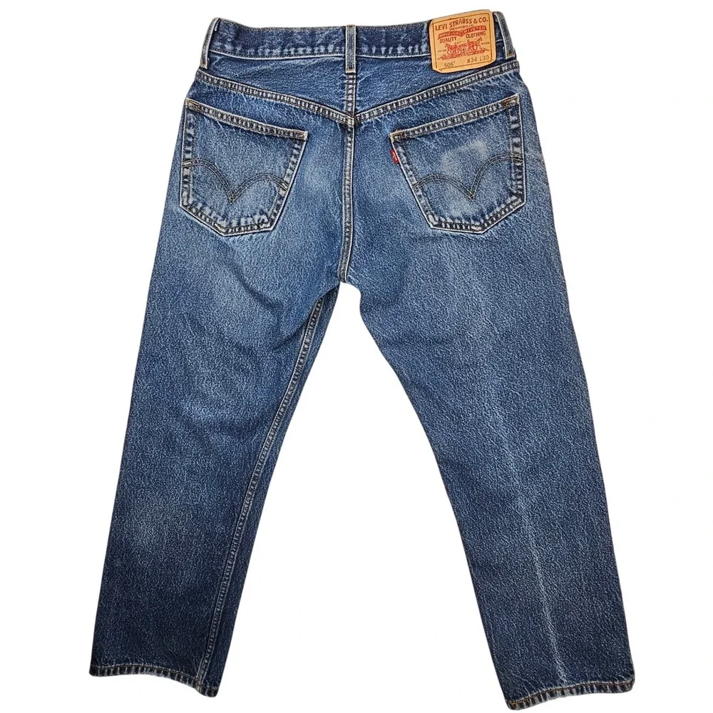 Levis‎ 505 Regular Fit Mens Jeans 34x30 Medium Wash Blue Straight Leg Denim